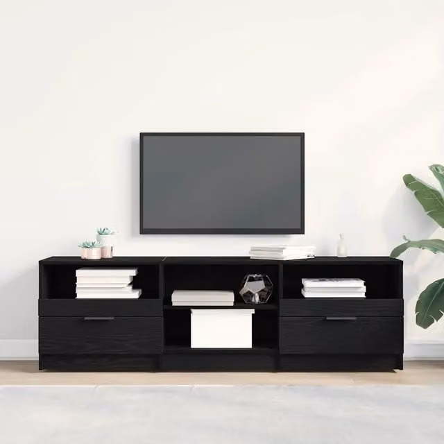 Mobile TV 150 x 33,5 x 45 cm Rovere Nero Legno ingegnerizzato