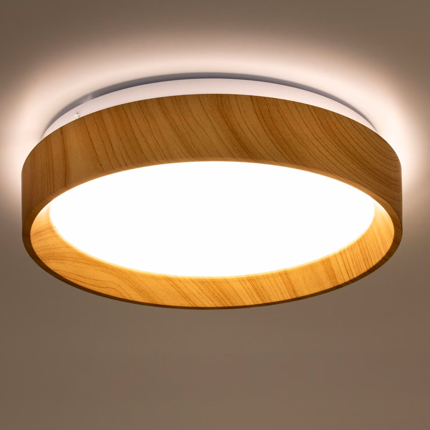 LUMILED Lampada da soffitto a LED effetto legno 18W Rotonda 27cm 4000K Bianco neutro IP44 Resistente agli spruzzi d'acqua Lampada da soffitto moderna per bagno, cucina, corridoio, camera da letto