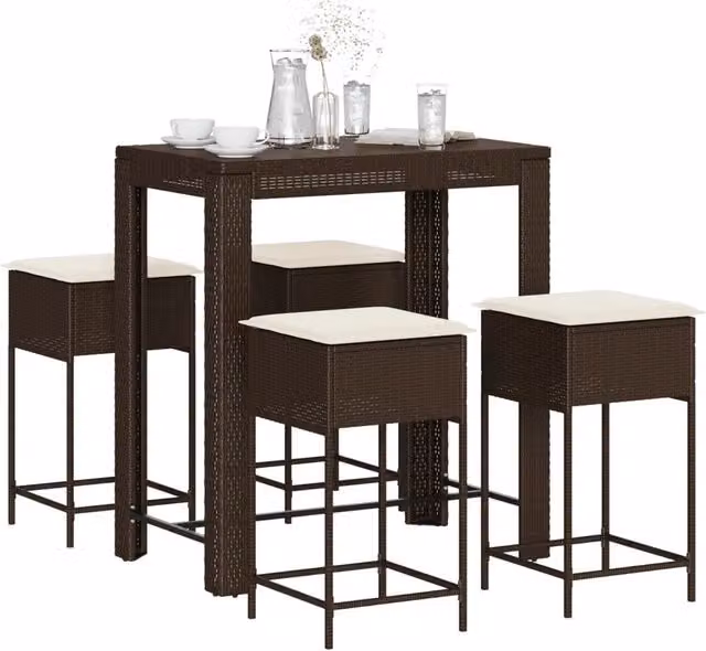 Set Bar da Giardino 5 pz con Cuscini in Polyrattan Marrone 3261452