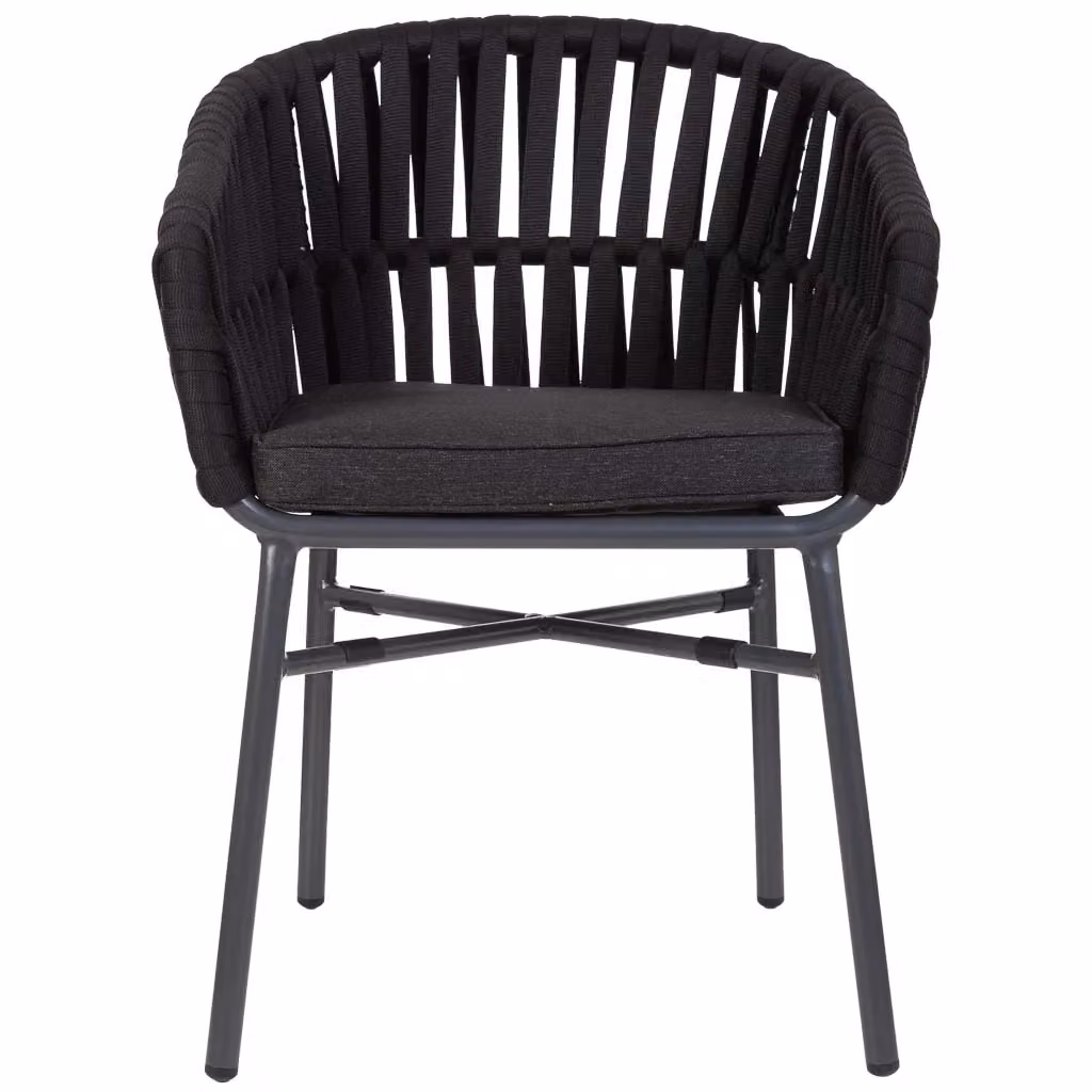 Sedia moderna Wanderlust Deco in alluminio verniciato e corda nera con cuscini inclusi L/P/H: 58 x 61 x 77 cm – 2
