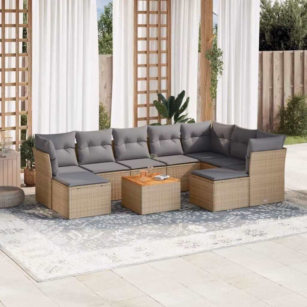 Maison Exclusive - Set Divano da Giardino 10 pz con Cuscini Beige in Polyrattan