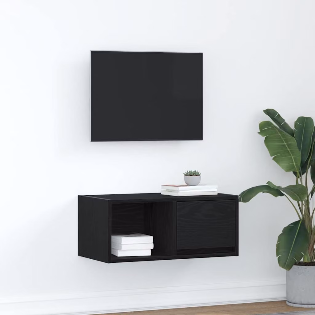 vidaXL Mobile Porta TV Moderno in Legno Multistrato, Colore Rovere e Nero, L 60 cm x P 31 cm x H 25,5 cm