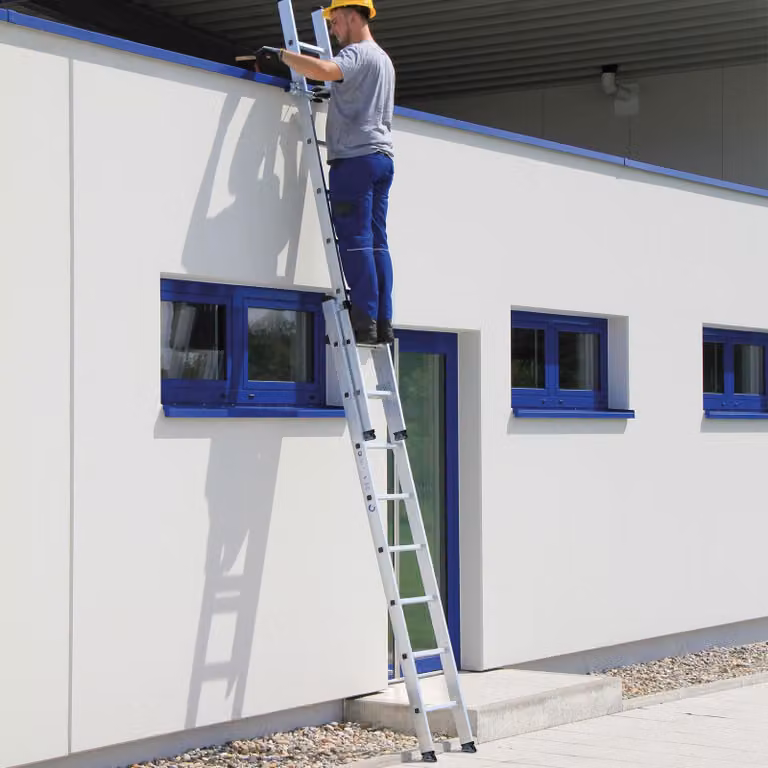 MUNK Aluminium Schiebeleiter 2-teilig mit Standard-Traverse 2x14 Sprossen