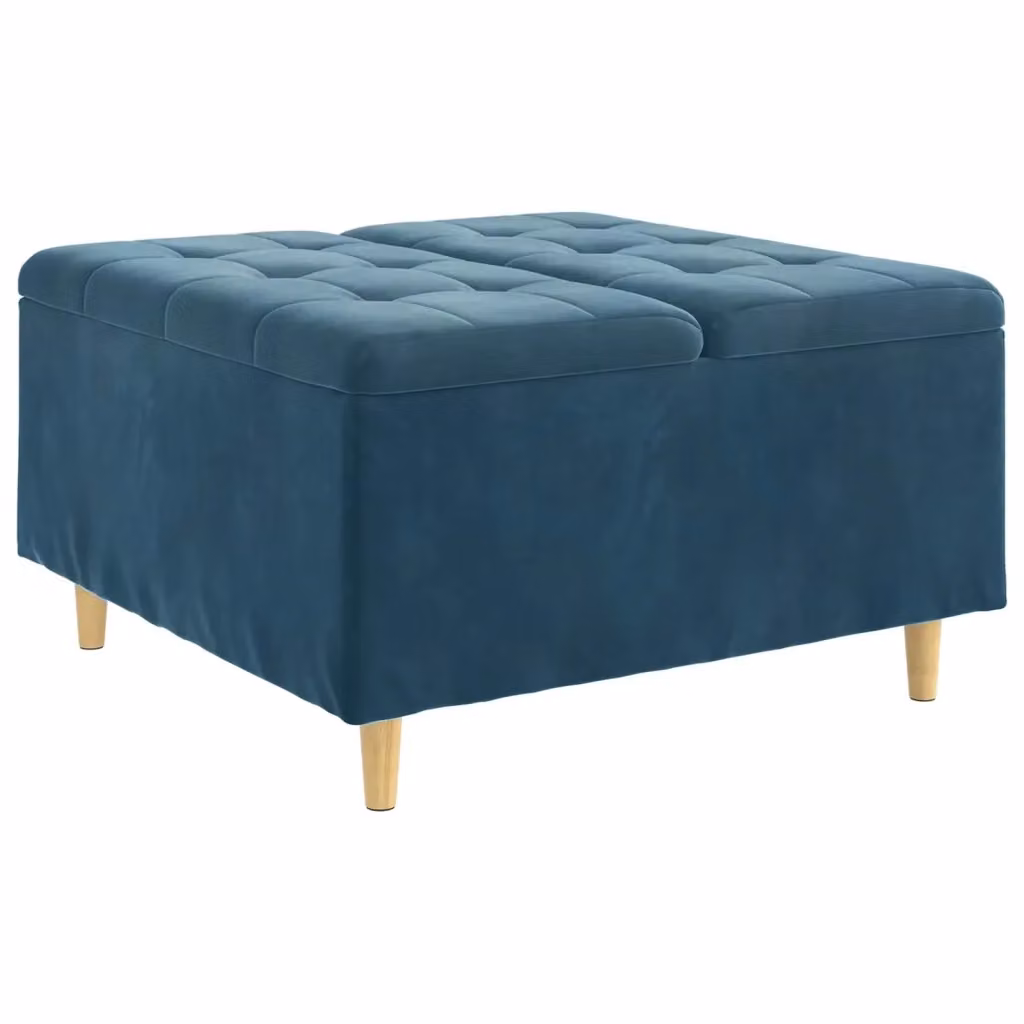 Pouf con contenitore in velluto blu vidaXL L/P/H: 80 x 80 x 45 cm – 2