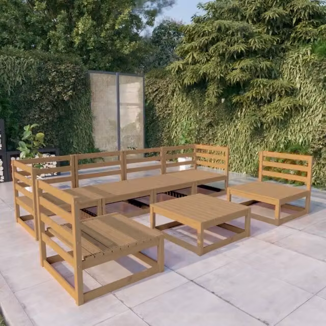 Set Salotto da Giardino 7pz Marrone Ambra Legno Massello Pino 3075407