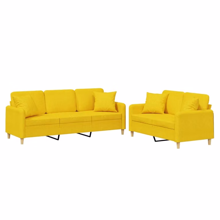 SYFAX™ Set di Divani 2 pz con Cuscini Giallo Chiaro in Tessuto