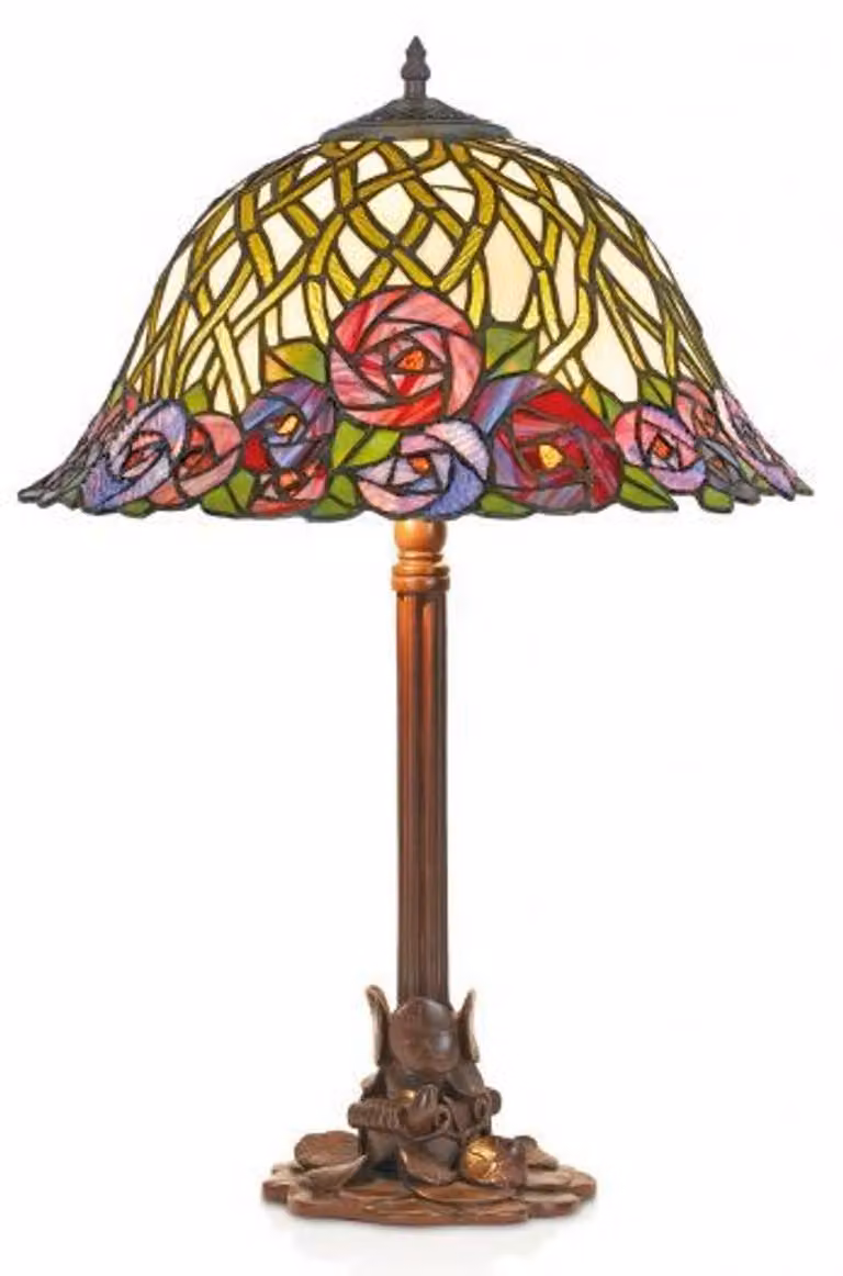 Lampada da tavolo Casa Padrino Tiffany, lampada a forma di sgabello con motivo a mosaico, colorata, realizzata in vetro e metallo, diametro 40 cm