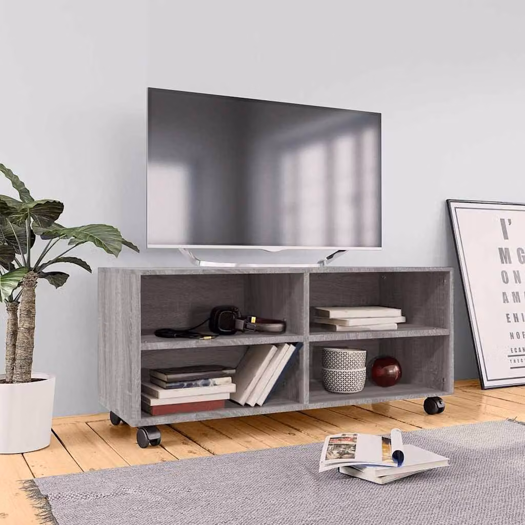 vidaXL Mobile TV con Ruote in Legno Multistrato e MDF, Grigio Sonoma, L 90 x P 35 x H 35 cm