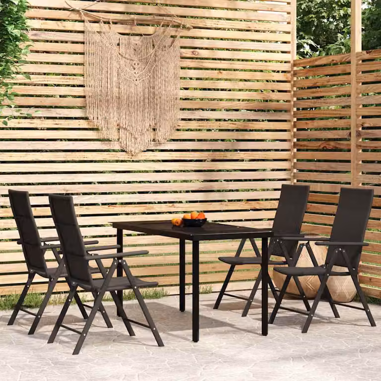 Set da Pranzo da Giardino Moderno vidaXL in Acciaio Verniciato Nero e Vetro, 5 Pezzi