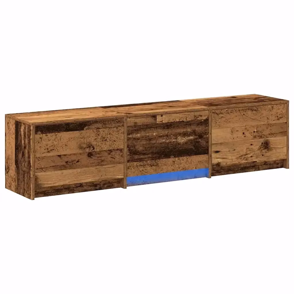 Mobile TV moderno vidaXL in legno vecchio con illuminazione LED e cassetto, marrone e multicolore, L: 162,5 cm, P: 34 cm, H: 40 cm – 2