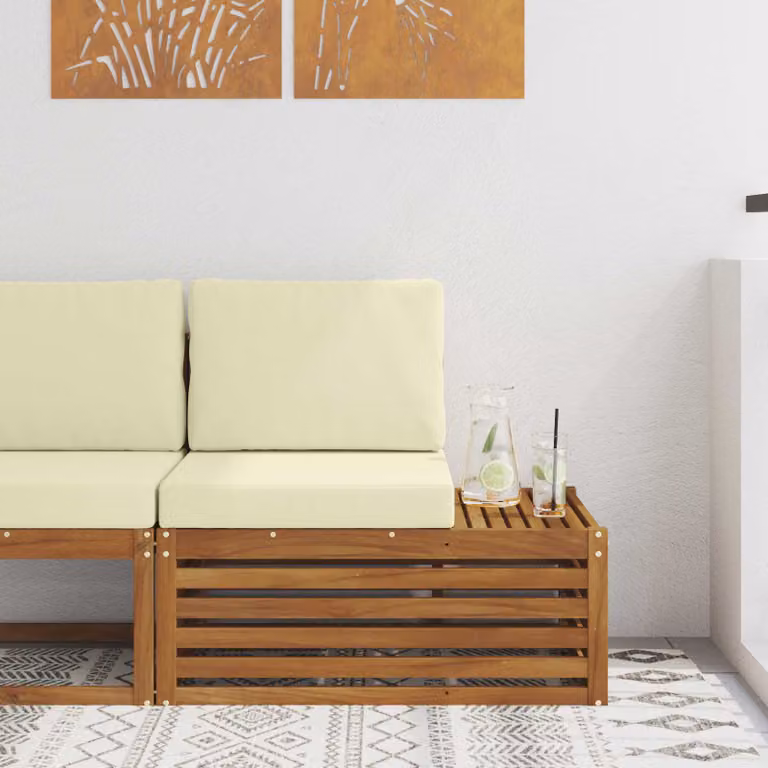 Divano da esterno moderno vidaXL in legno di acacia con cuscini beige e marrone L: 91 cm, P: 63 cm, H: 73 cm