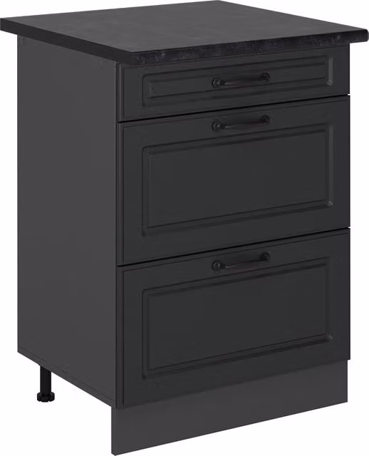 Mobiletto base per cucina R-Line Antracite rustico/Antracite 60 cm con cassetti, PL Antracite Vicco