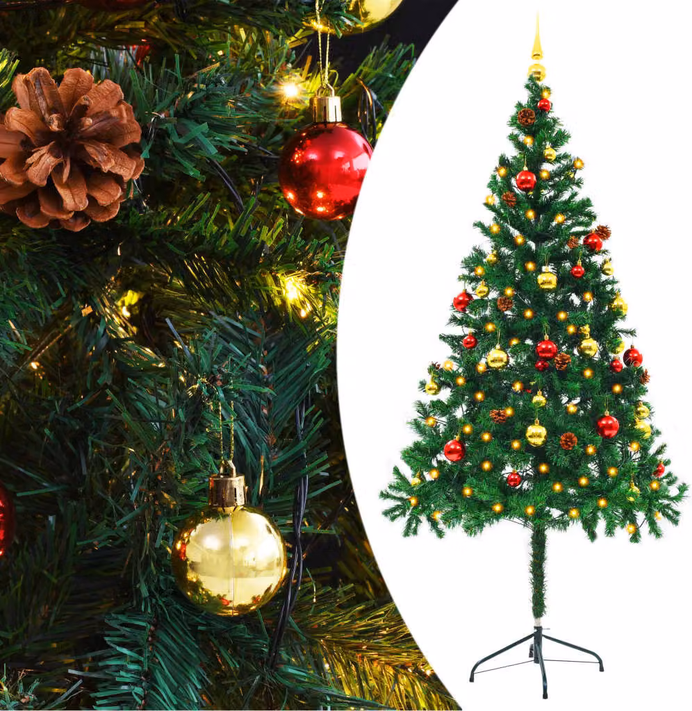 The Living Store Albero di Natale artificiale con decorazioni e LED verde 180 cm