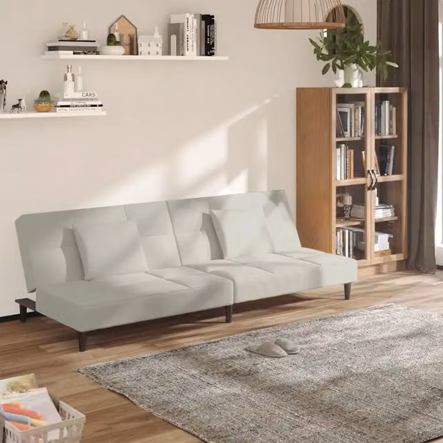 Divano Letto a 2 Posti con 2 Cuscini-Sofa Letto 2 Posti-Daybed Crema in Velluto 915868