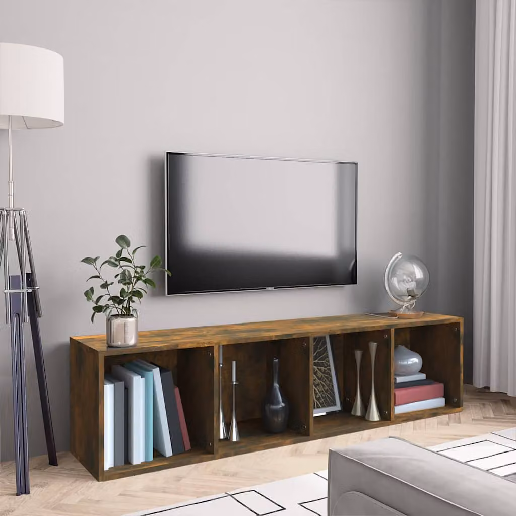 vidaXL Mobile TV e Libreria Rovere Fumo in Legno Multistrato, L: 143 cm, P: 30 cm, H: 36 cm