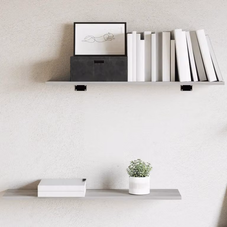 Set di 4 mensole da parete vidaXL in legno multistrato, colore grigio Sonoma, L 80 cm x P 20 cm x H 1,5 cm