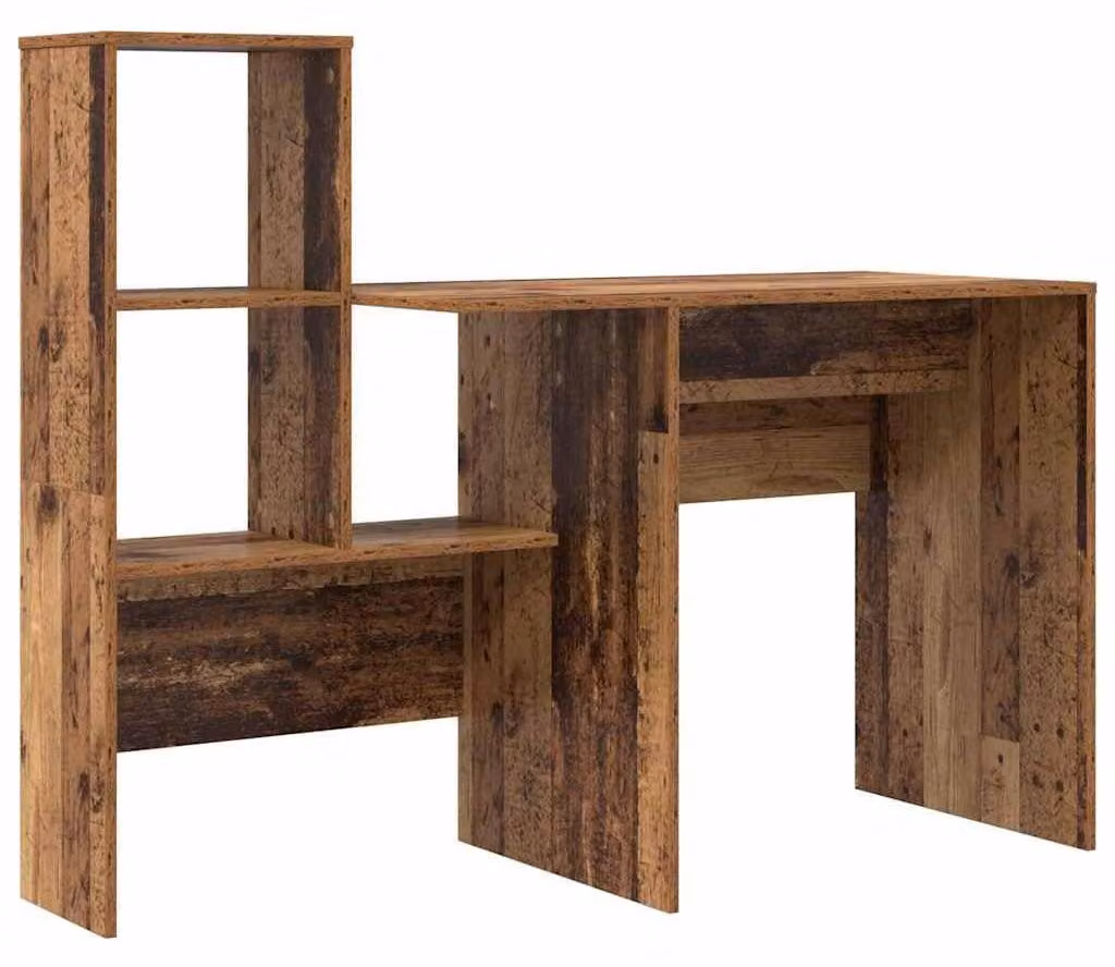 Solidchoice - Scrivania in legno massello con spazio contenitore e ripiani