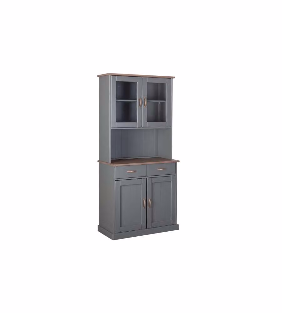 Credenza 4 Ante e 2 Cassetti Bianco e Marrone in Pino Massello 131x45x181