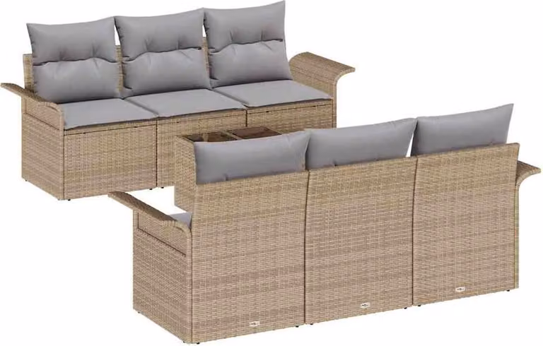 Set Divano da Giardino con cuscino 7 pcs Beige polyrattan
