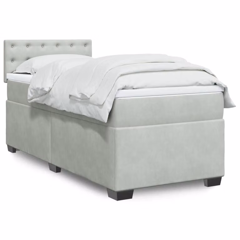 vidaXL Giroletto a Molle con Materasso Ibrido in Velluto Grigio e Bianco L 80 x P 200 cm