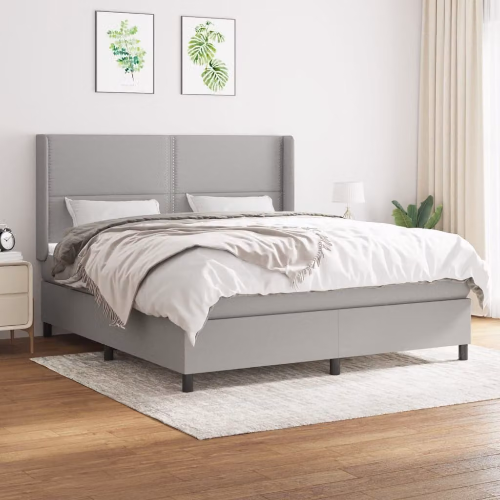 The Living Store Letto a molle con materasso grigio chiaro 180x200 cm in tessuto