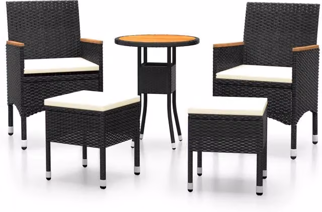 Set Salotto da Giardino Moderno 5 Pezzi in Polyrattan e Legno di Acacia Nero e Bianco – 1