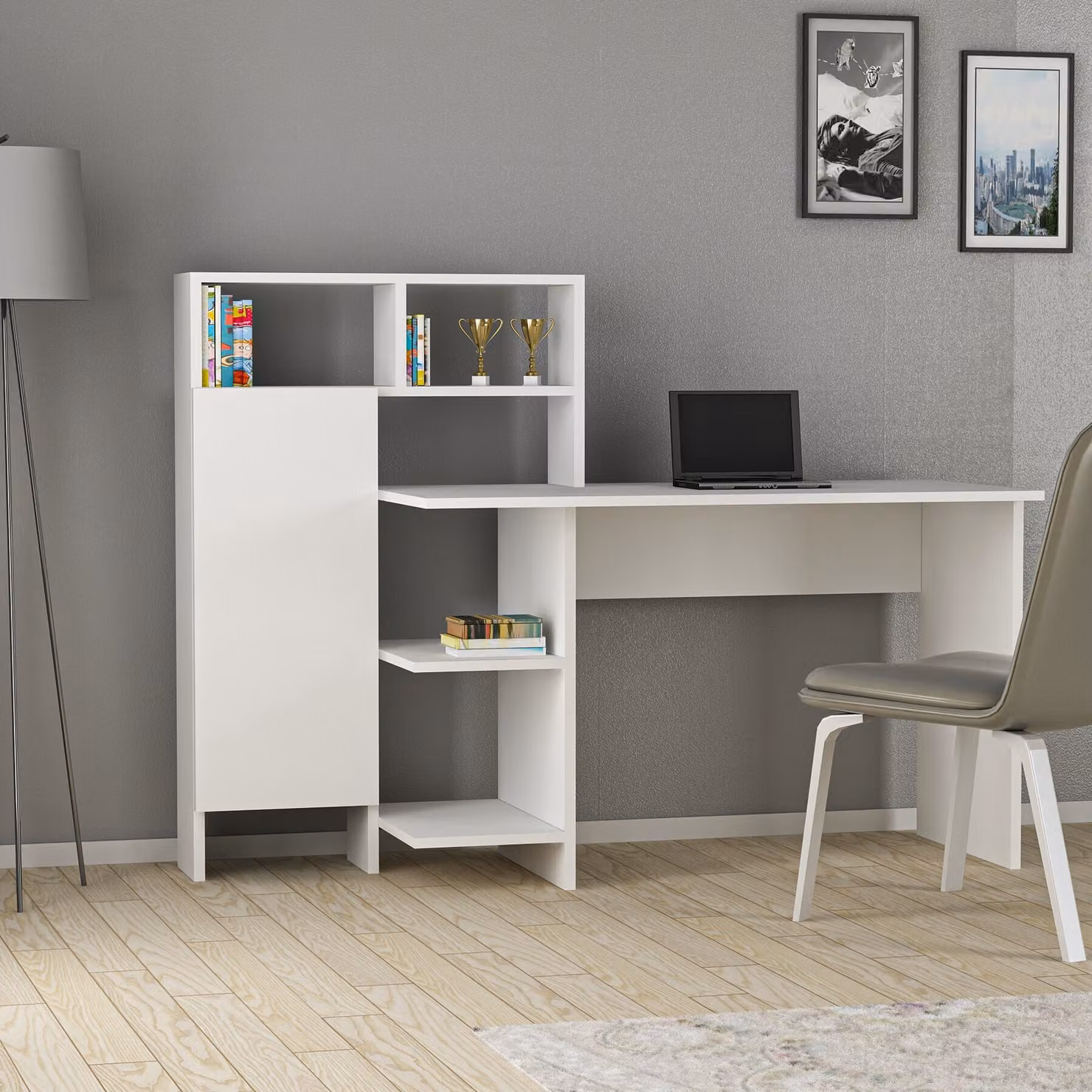 Skye Decor, Bugra - Bianco, Scrivanie, Bianco, 135,9 x 111,8 x 60 cm