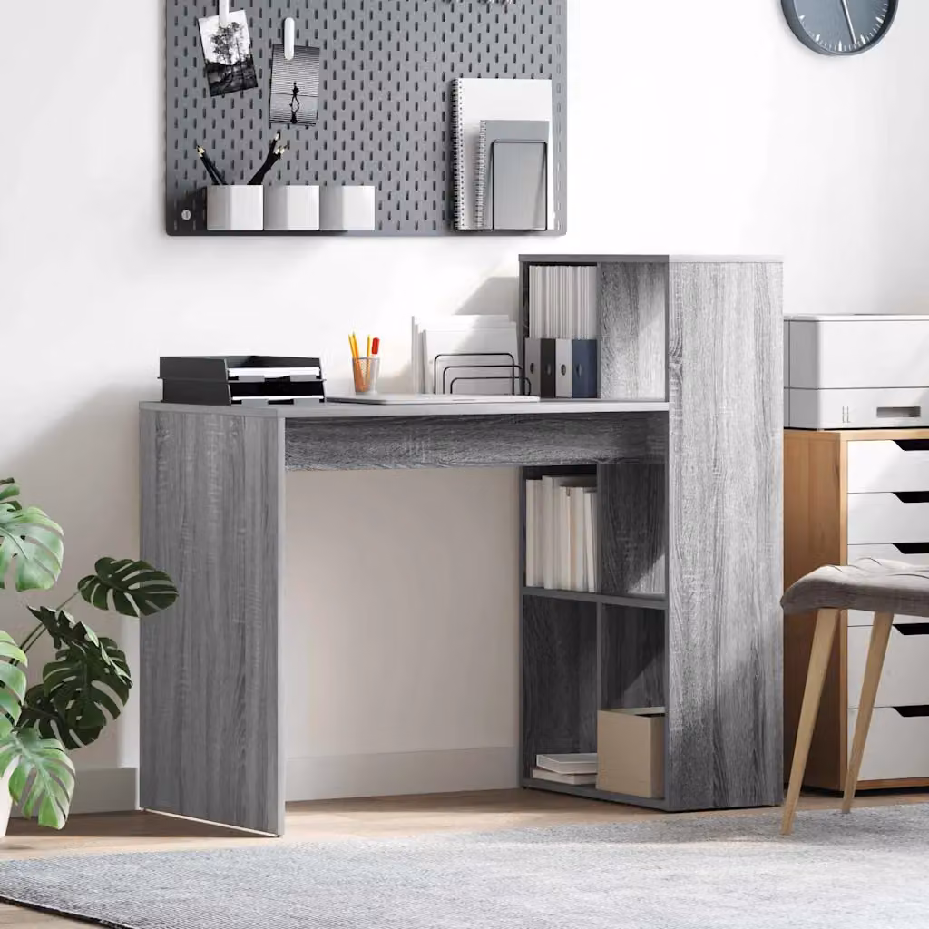 Scrivania da ufficio vidaXL in legno ingegnerizzato MDF Grigio L: 108 cm, P: 55 cm, H: 75 cm