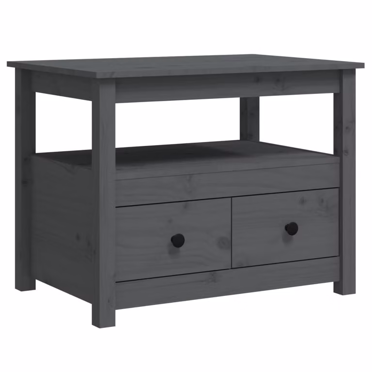 Tavolino da Salotto Grigio 71x49x55cm in Legno Massello di Pino