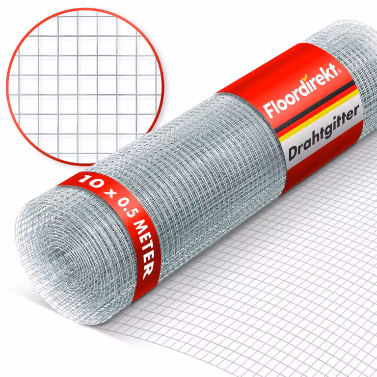 Floordirekt Rete metallica zincata a maglia fine, 6,3 mm, rete per voliere, protezione contro arvicole e roditori, rete metallica in rotolo tagliabile su misura - 0,5 x 10 m