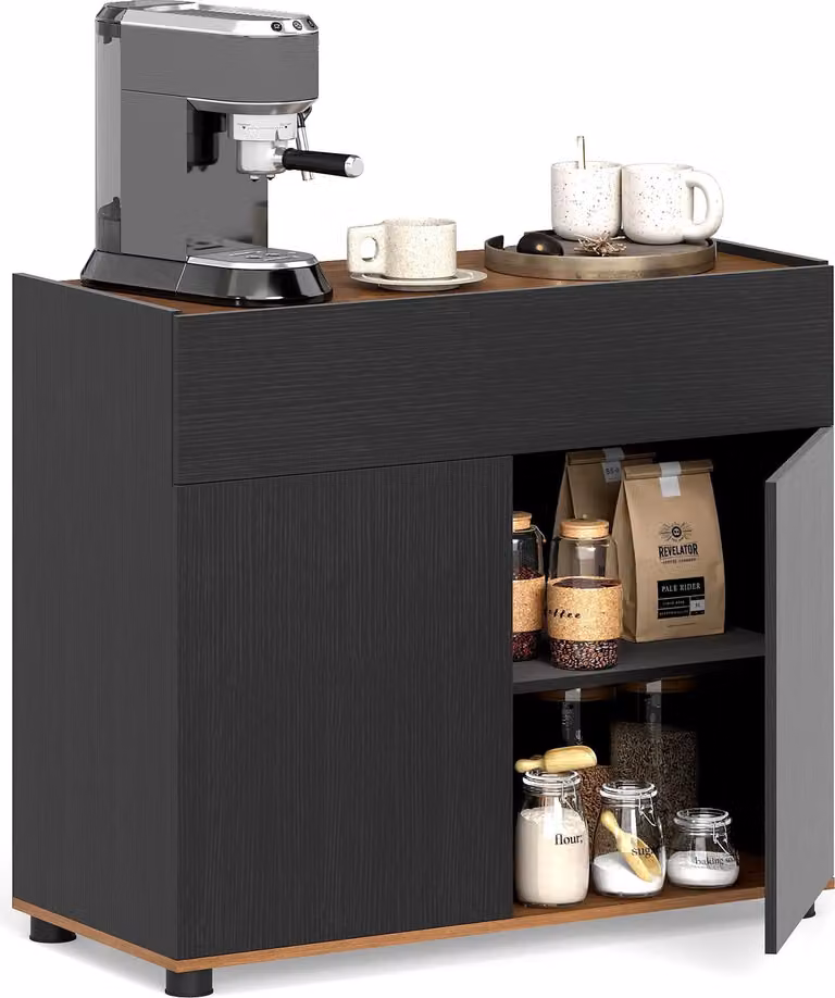 Credenza COSTWAY, mobile da cucina con piano di lavoro, cassetto, 2 ante, mobile buffet in stile country, mobile contenitore, 80x35x70 cm, nero