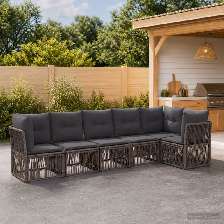 Set Divano da Giardino a L vidaXL in Polyrattan Grigio con Cuscini e Struttura in Acciaio 6 pz