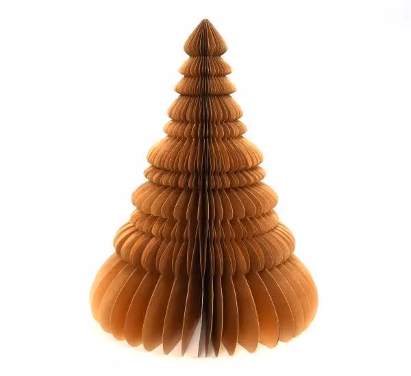 Albero di Natale in carta alveolare, color oro, altezza 30 cm. Prodotto con materiali naturali