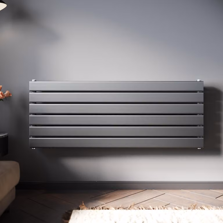 SONNI Radiatore a pannello design, a due strati, colore antracite, dimensioni 1200x465 mm, per riscaldamento ad acqua calda, senza resistenza elettrica