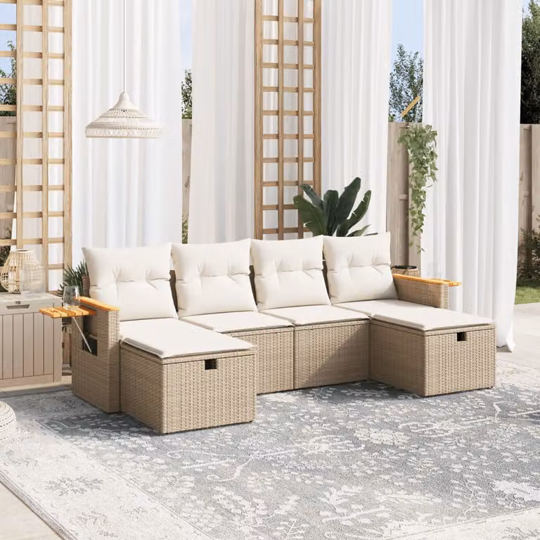 vidaXL Set Divano da Giardino a L 6 pz con Cuscini Beige e Struttura in Acciaio Verniciato a Polvere