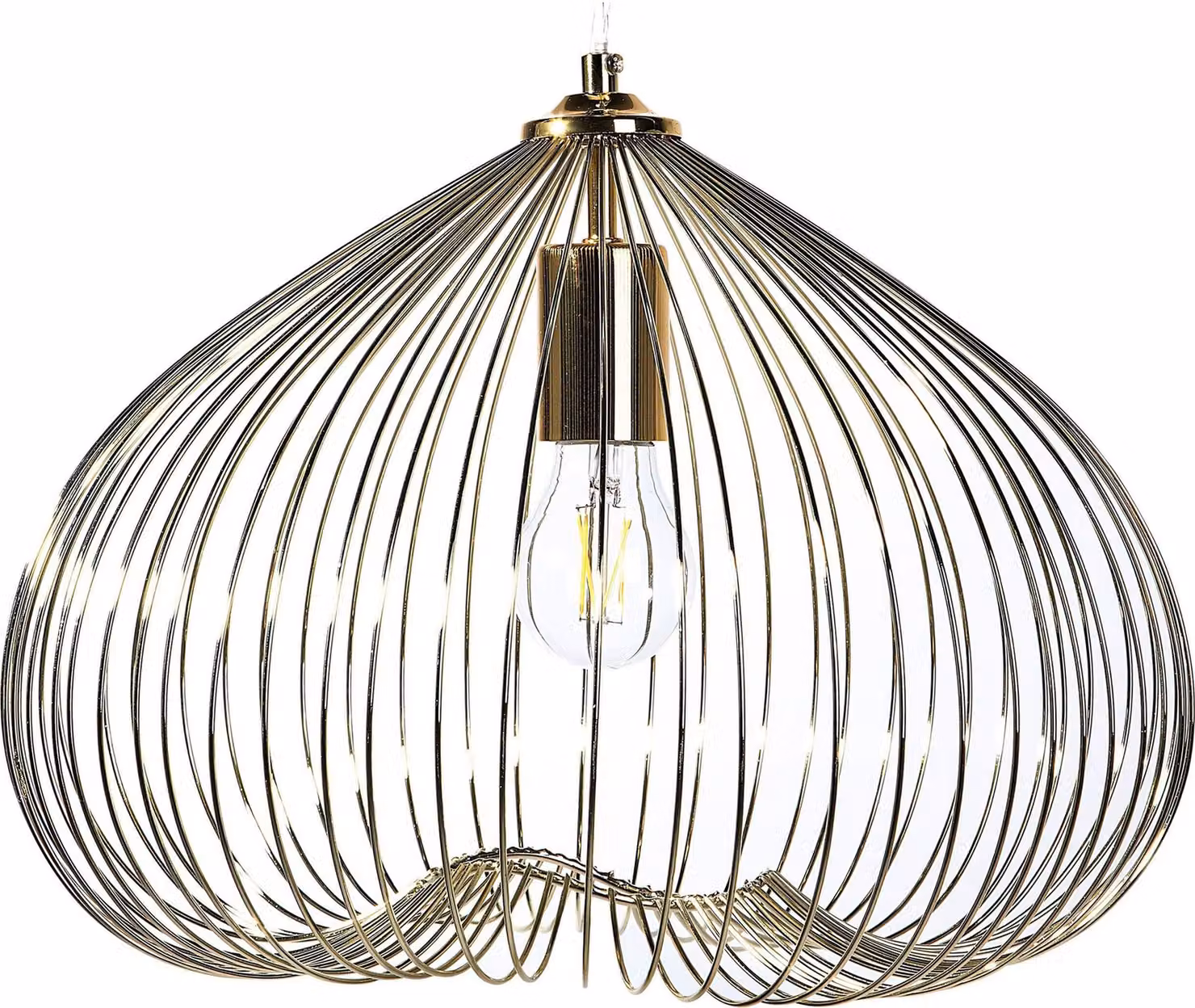 BELIANI Lampada a sospensione con paralume in metallo dorato e lampadina a griglia, sembra una campana di design industriale