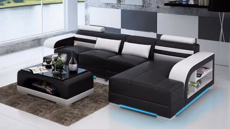 Ledersofa mit USB Wohnlandschaft Ecksofa Eck Garnitur Design Modern Sofa G8033C
