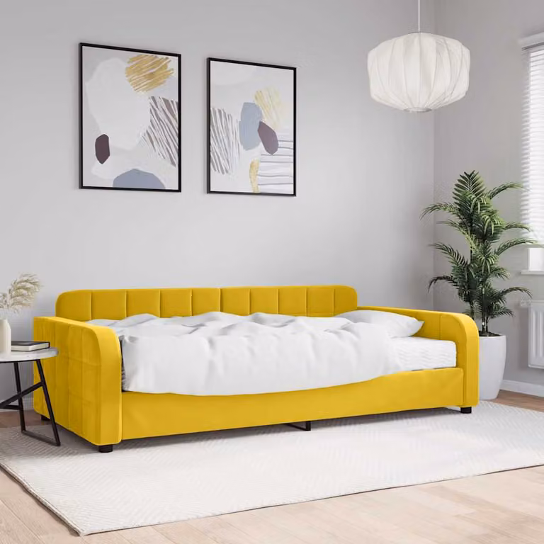 vidaXL Divano Letto in Velluto Giallo con Materasso L/P/H: 223 x 100 x 71 cm