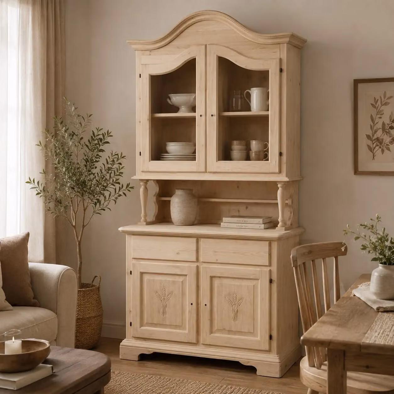 Cristalliera classica in legno con 2 ante in vetro e cappello sagomato Mobili 2G L/P/H: 114 x 50 x 215 cm – 2