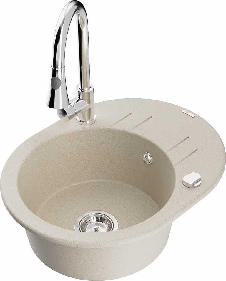Mexen Kevin lavello in granito a 1 vasca con sgocciolatoio e rubinetto da cucina Elia, beige - 6517-69-670101-00