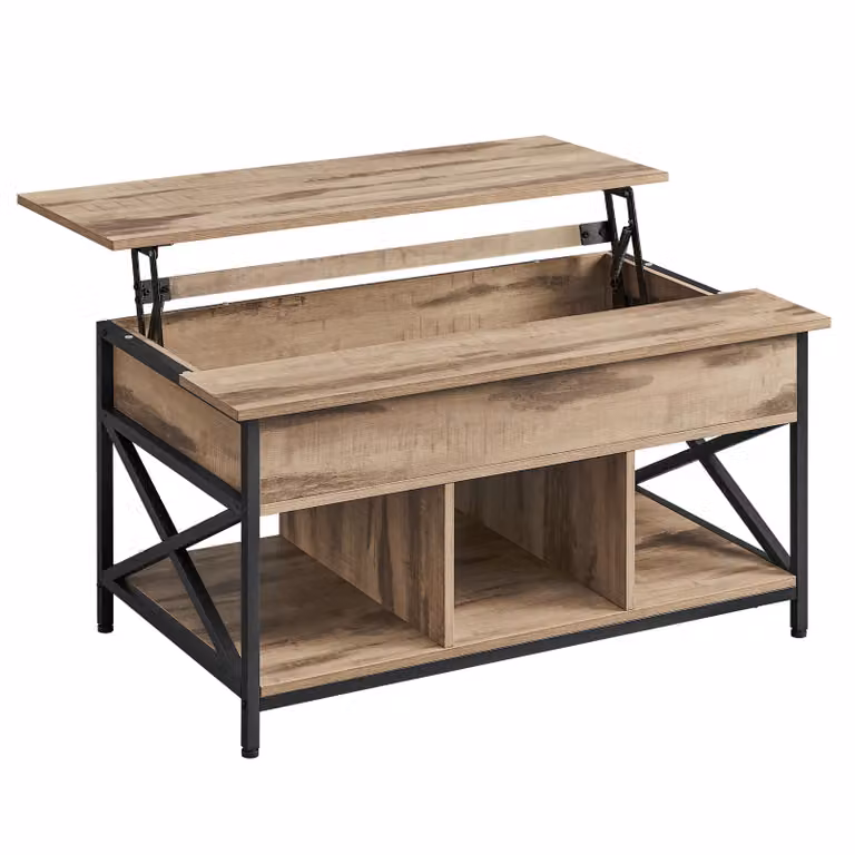 Tavolino VASAGLE, regolabile in altezza, con spazio aperto e nascosto, 60 x 100 x (48-62) cm