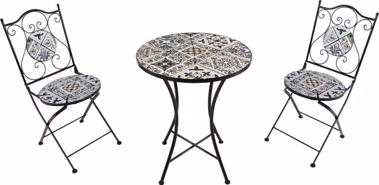 AXI Amélie Set Bistrot da Balcone, 2 Sedie 1 Tavolo, Set Bistrò Veranda, Azzurro - Set Bistro da Giardino, Tavolo Bistro a Mosaico per Giardino/Balcone/Terrazza