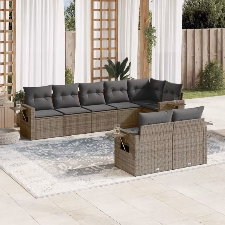 Maison Exclusive - Set da giardino 8 pezzi con cuscini grigio in polyrattan