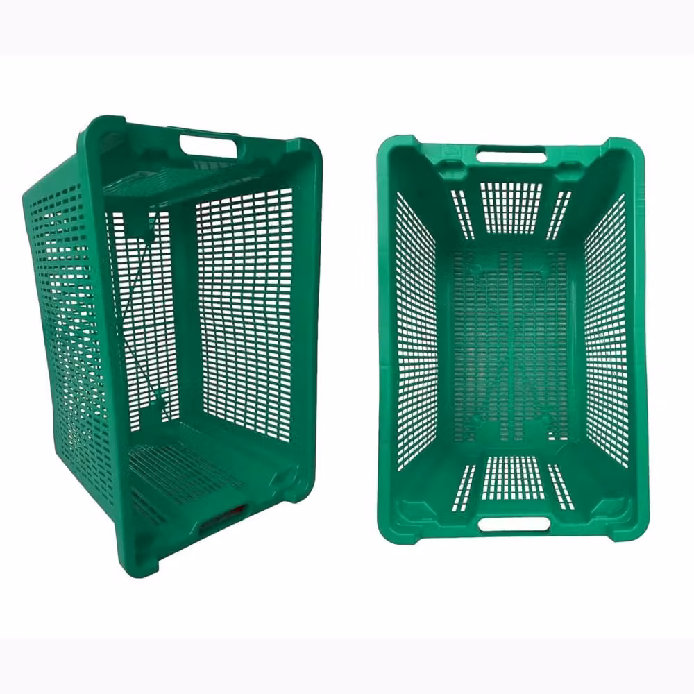 Set di 24 cassette agricole salvaspazio per ortofrutta in plastica verde con fondo forato, L: 52 cm, P: 29 cm, H: 42 cm – 2