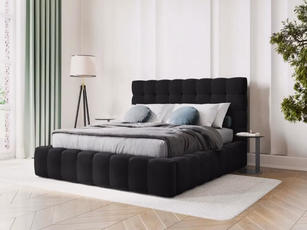 Letto Cosmopolitan Design con cassettone e testiera Bali in velluto nero L 160 cm x P 200 cm – 2
