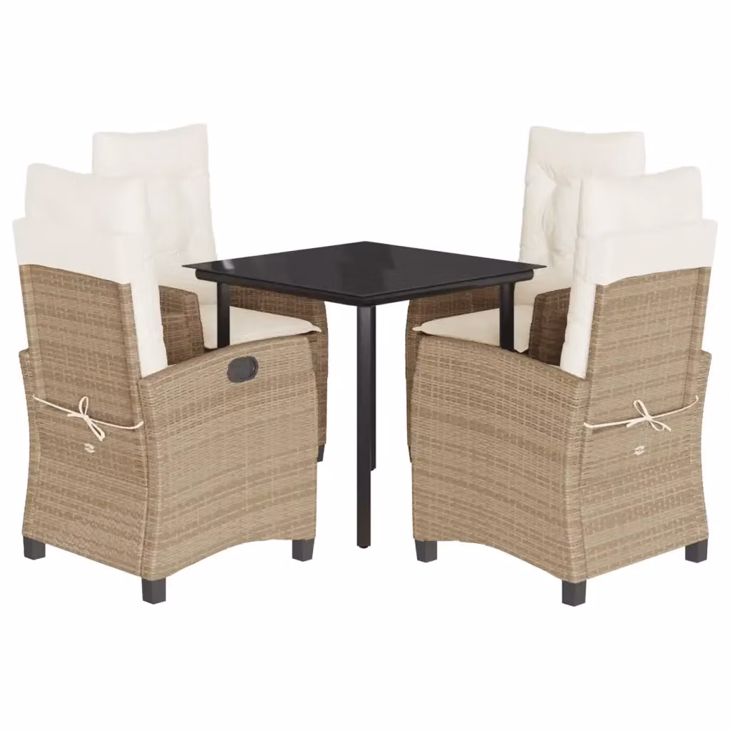 Set da Pranzo da Giardino vidaXL in Polyrattan con Cuscini Beige e Tavolo in Vetro, 5 Pezzi – 2