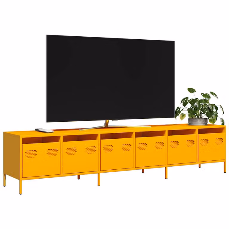 Mobile TV vidaXL Giallo Moderno in Metallo con Scomparti Media L: 202 cm, P: 39 cm, H: 43,5 cm