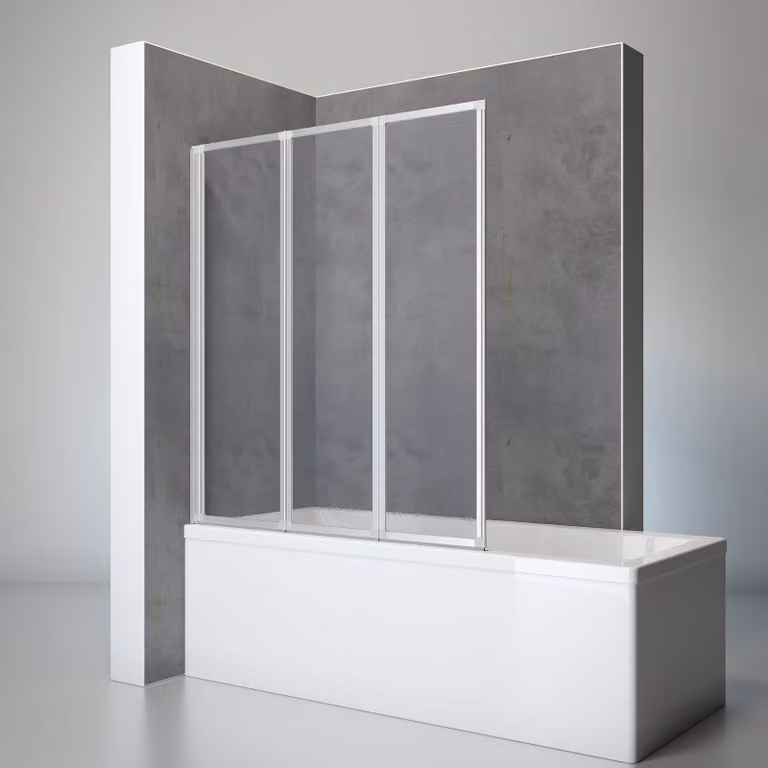 Paravento pieghevole per vasca da bagno Schulte, 3 pannelli, 127 x 140 cm, vetro sintetico Softline chiaro, alluminio naturale