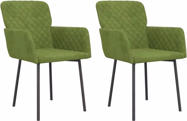 Set di 2 sedie da pranzo moderne in velluto verde con braccioli e struttura in metallo – 1