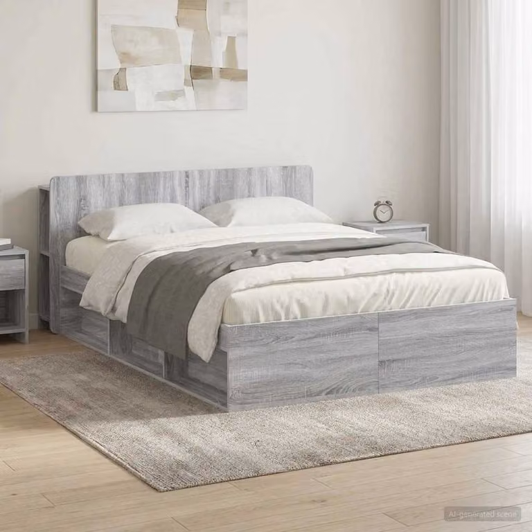 vidaXL Letto con contenitore e cassetti in legno Sonoma grigio L/P/H: 190 x 140 x 154 cm